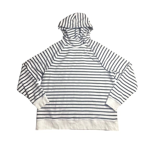 Ralph Lauren Black Label Striped Hoodie Sweatshirt White Nautical Silver Buttons - Picture 2 of 8
